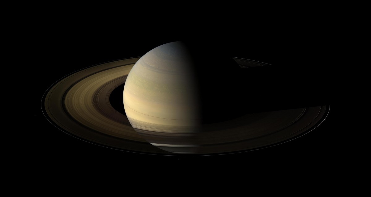 Saturn partially in shadow