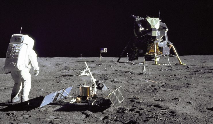 Aldrin Looks Back at Tranquility Base during the Apollo 11 mission