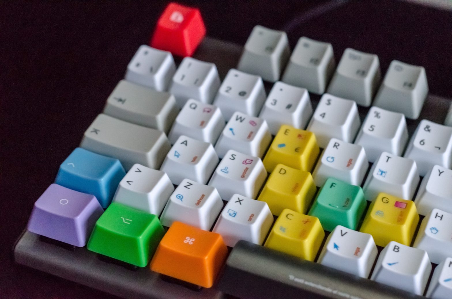 Custom keyboard with coloured keycaps